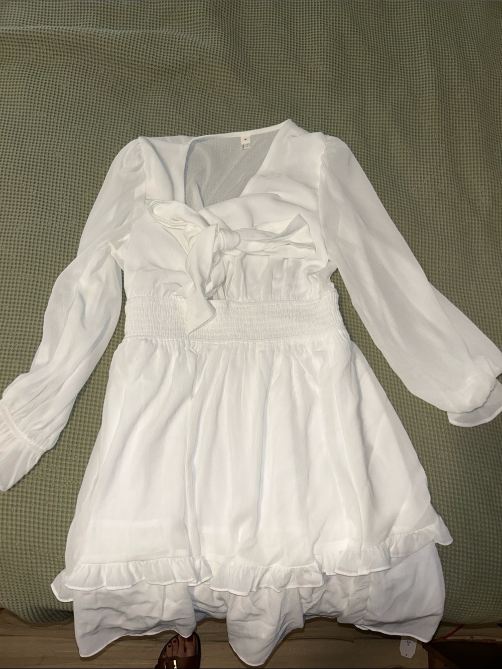 White Tie-Front Ruffle Mini Dress - Picture 5 of 5
